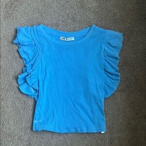 Zara Blue Ruffle Sleeve Top